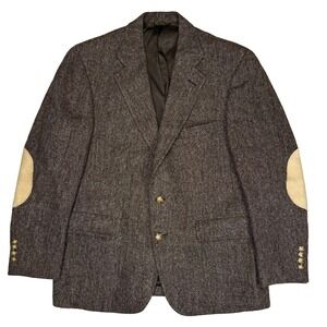 Vintage Hunter Haig Harris Tweed Blazer Mens 44" Brown Herringbone Scottish Wool